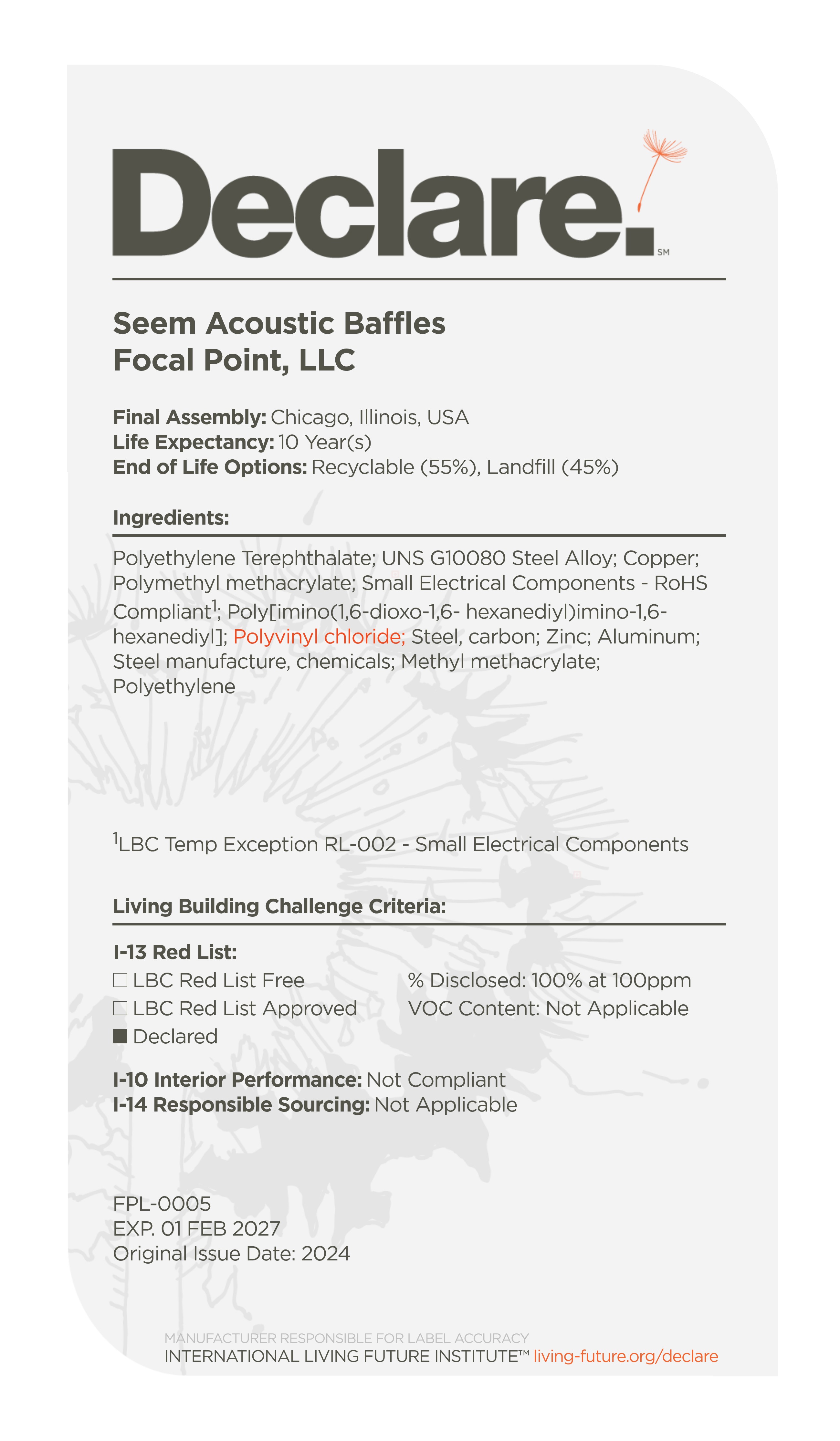 Seem Acoustic Baffles Declare Label