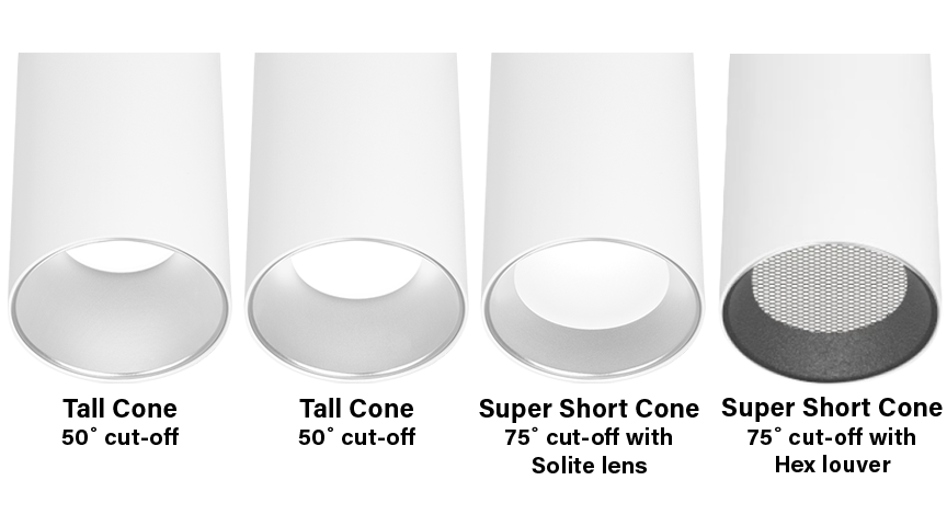 ID+ 3.5" Pure Cylinder reflector cones 50˚, 60˚, and 75˚