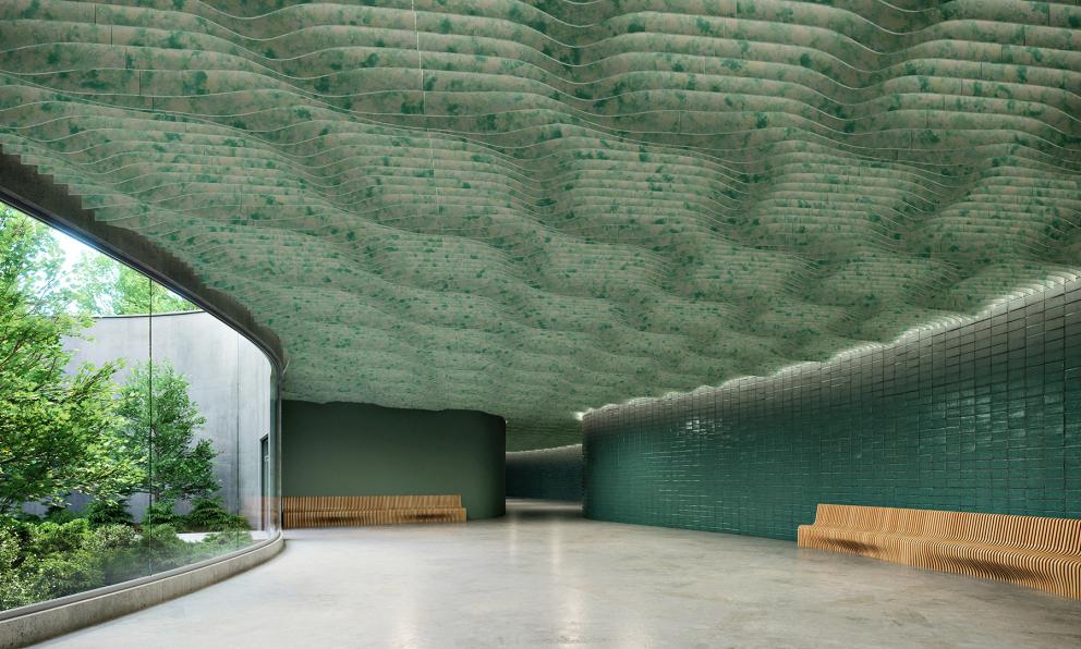 Mora Build Wave B shown in a public space featuring Green Quasar from the Cosmic Collection