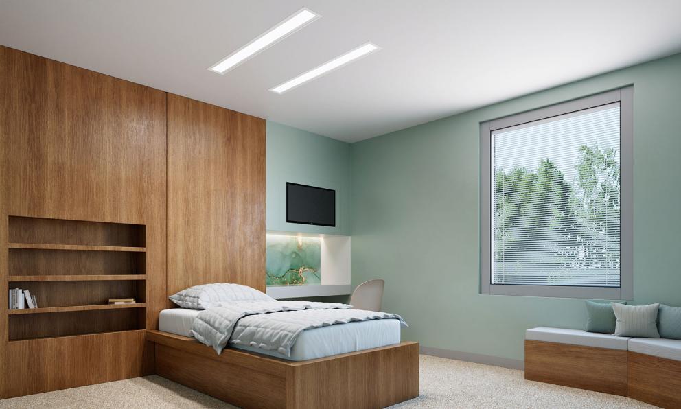 Seem 4 Behavioral Health Recessed Trim Flange patient room, over bed installation