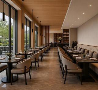 ID+ 2.5" Pure Cylinders and Downlights in a restaurant