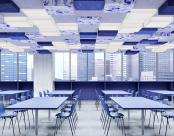 Nivo Acoustic and Luminaire cafeteria featuring Cosmic Blue Star 