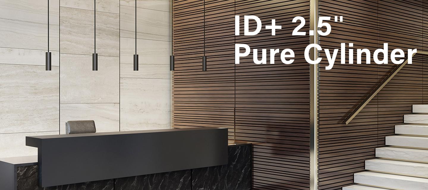 ID+ 2.5" Pure Cylinders in black over a reception desk