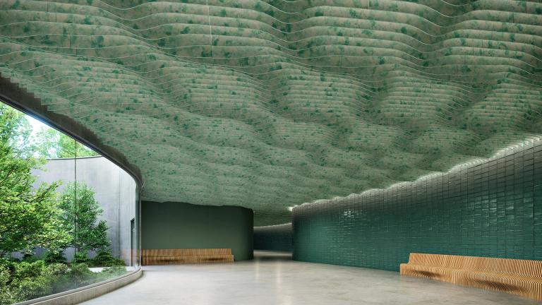 Mora Build Wave B shown in a public space featuring Green Quasar from the Cosmic Collection