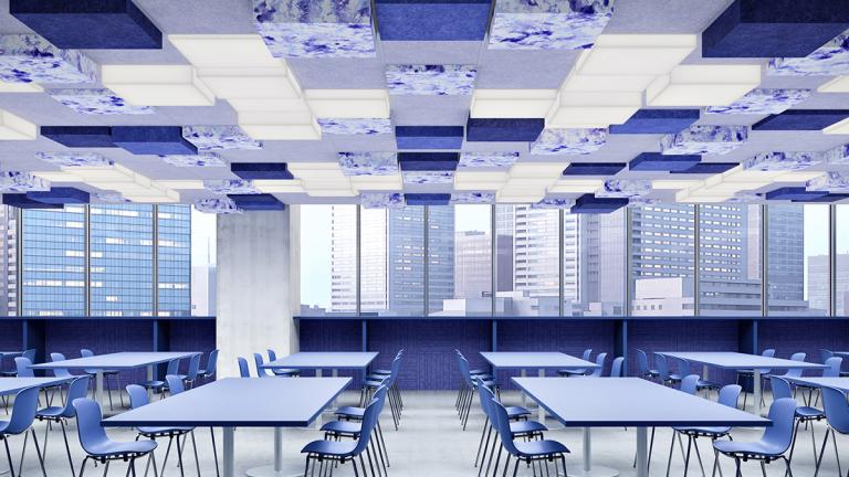Nivo Acoustic and Luminaire cafeteria featuring Cosmic Blue Star 