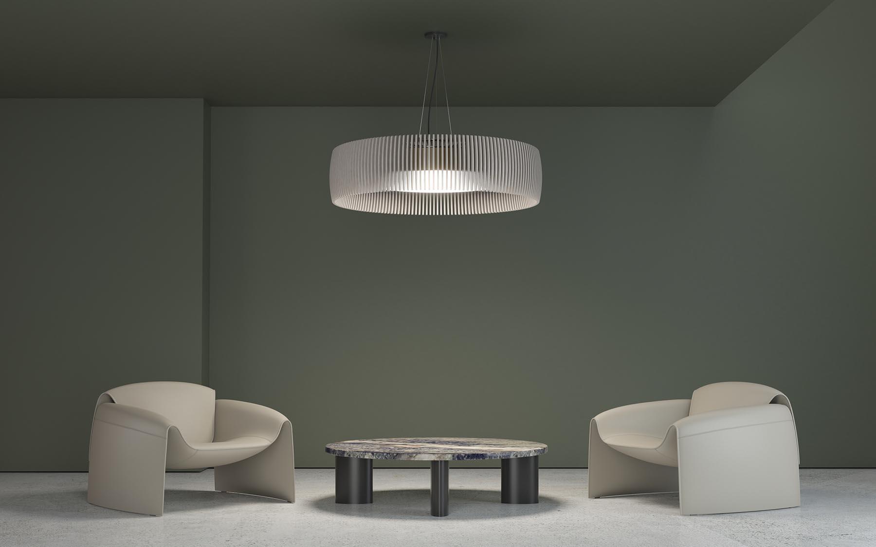 Lia, Seating Area, Acoustic Pendant, Vignette