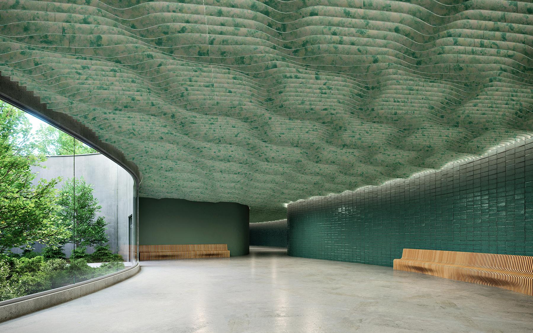 Mora Build Wave B shown in a public space featuring Green Quasar from the Cosmic Collection