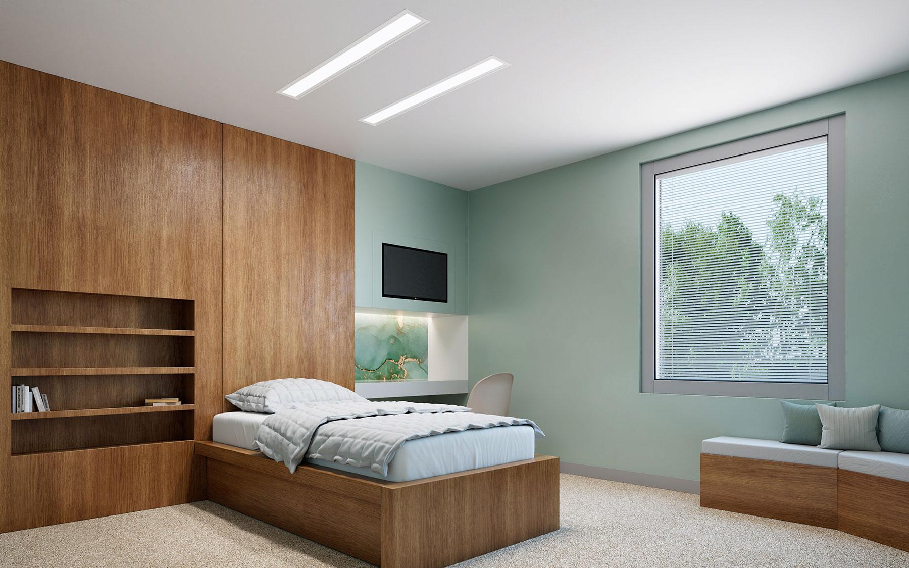 Seem 4 Behavioral Health Recessed Trim Flange patient room, over bed installation
