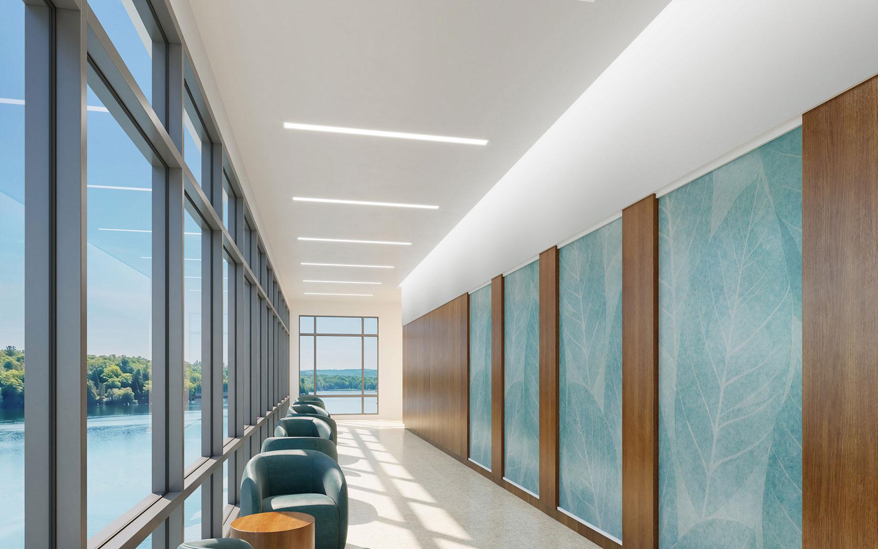 Seem 4 Behavioral Health Recessed & Perimeter Mud-In, installed in a corridor